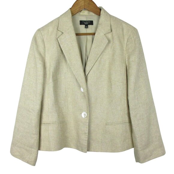 TALBOTS Blazer Jacket Linen Metallic Shimmer Champagne 14P $179 Luxury Fall - Picture 1 of 6